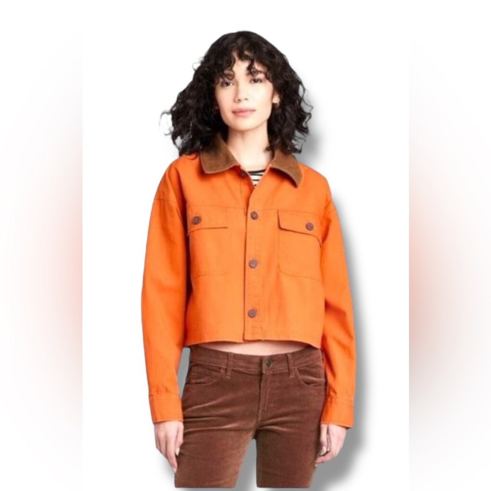 Wild Fable Women’s Button Down Shacket Jacket Corduroy Collar Cropped Surplus S